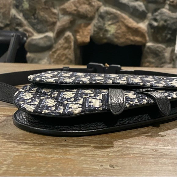 Christian Dior Homme Oblique Saddle Belt Bag Navy Trotter Black Leather - Picture 4 of 15